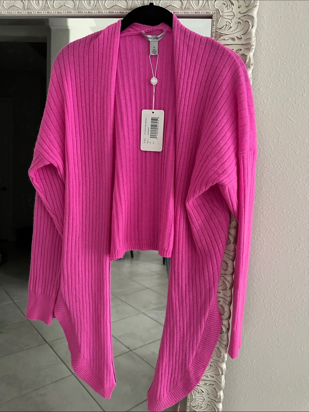 Autumn Cashmere Tie Front Ribbed Cardigan in Rasberry